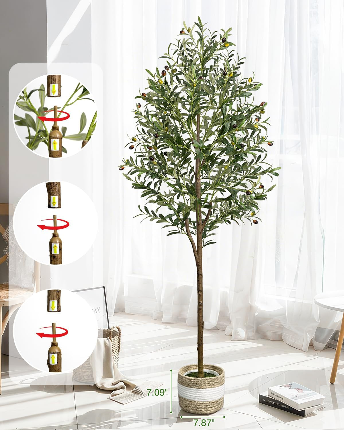 6FT Artificial Olive Tree – Indoor Tall Faux Olive Trees with Planter&Basket, La