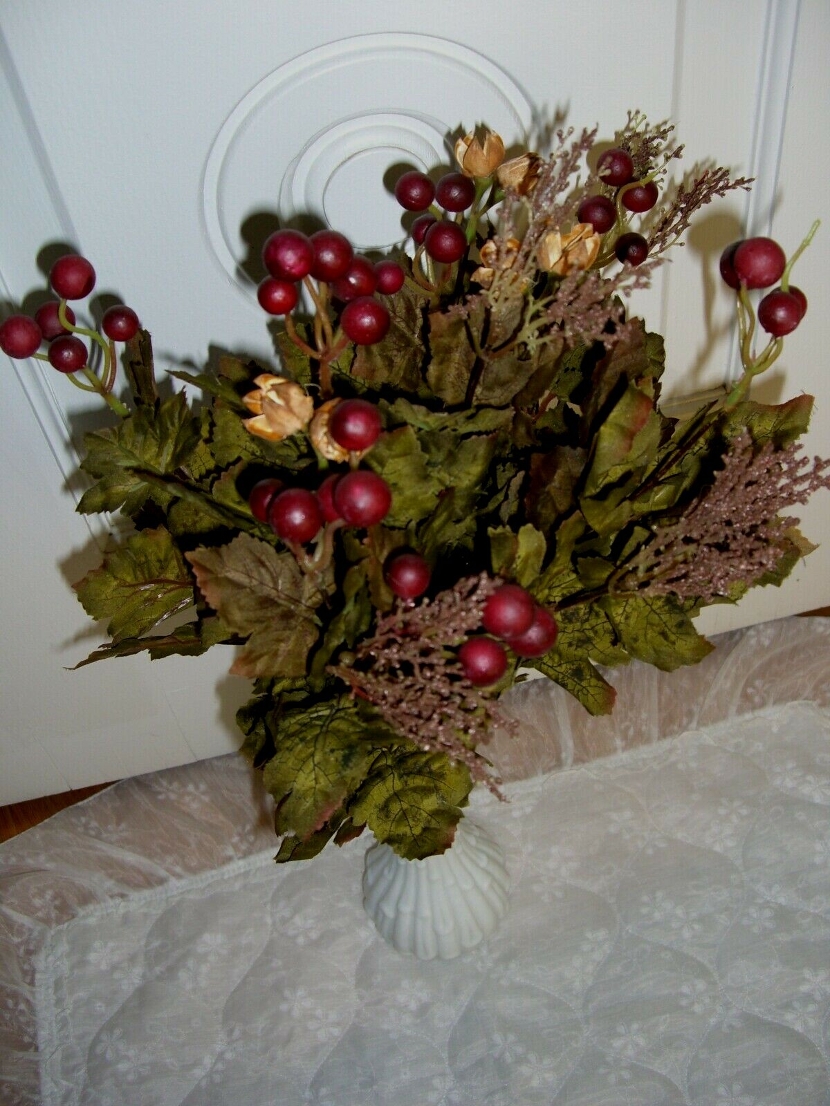 A Bunch of Silk Green Leaves/Red Grapes/Berries/22″ Tall