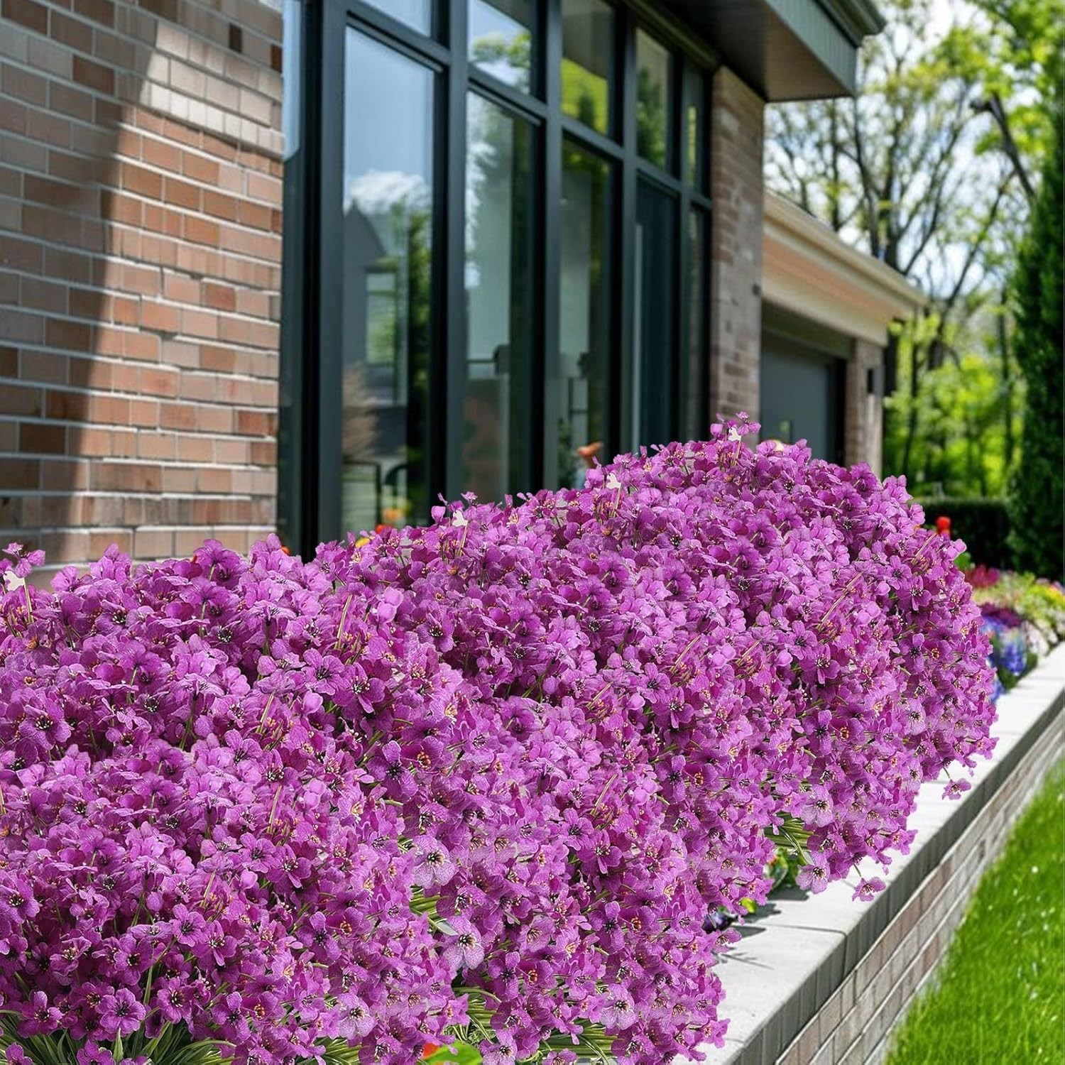 20 Bundles of UV Resistant Purple Artificial Flowers for Vibrant Outdoor Decor