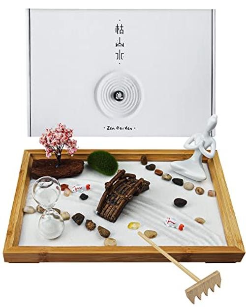 Japanese Zen Garden for Desk – 12″ x 8″ Desktop Mini Zen Garden with Life Flows
