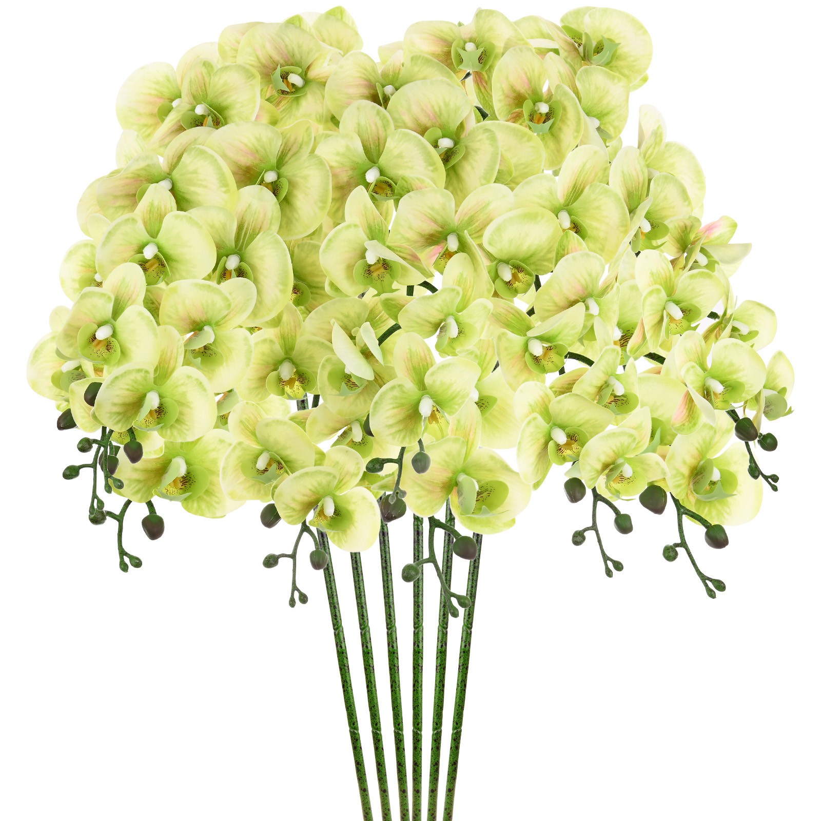 6-Pack Artificial Orchid Flowers 9 Large Petals for Home[Light Green]