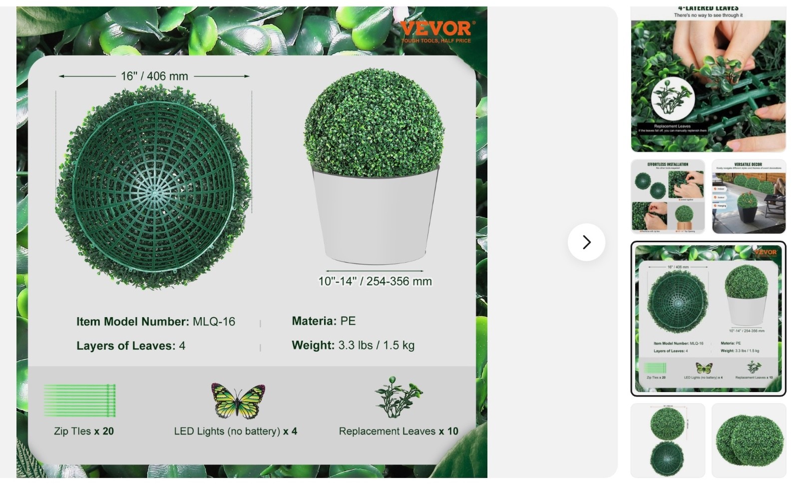 2 Pack 16″ Artificial Topiary Greenery Ball Fake Plants Outdoor Indoor Décor