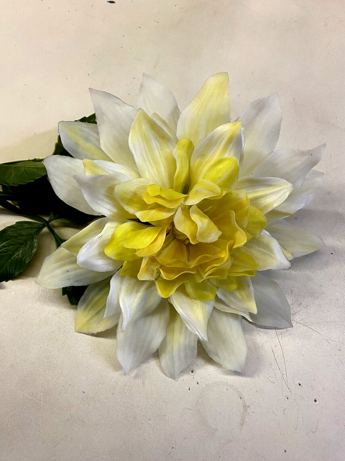 Large Plastic White and Yellow Dahlia Flower Stem – Hong Kong -Vintage