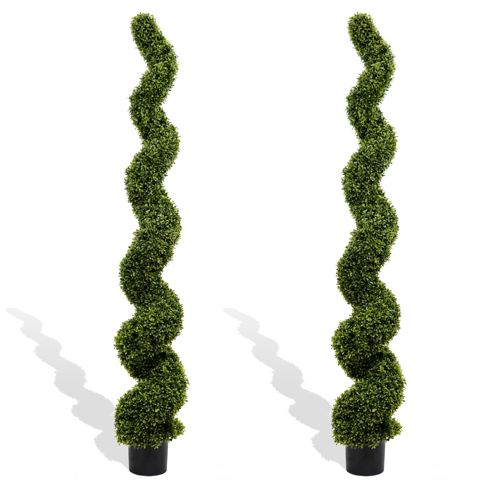 2Pcs 6FT Spiral Topiary Trees Artificial Outdoor Faux Boxwood Plants Potted Tree