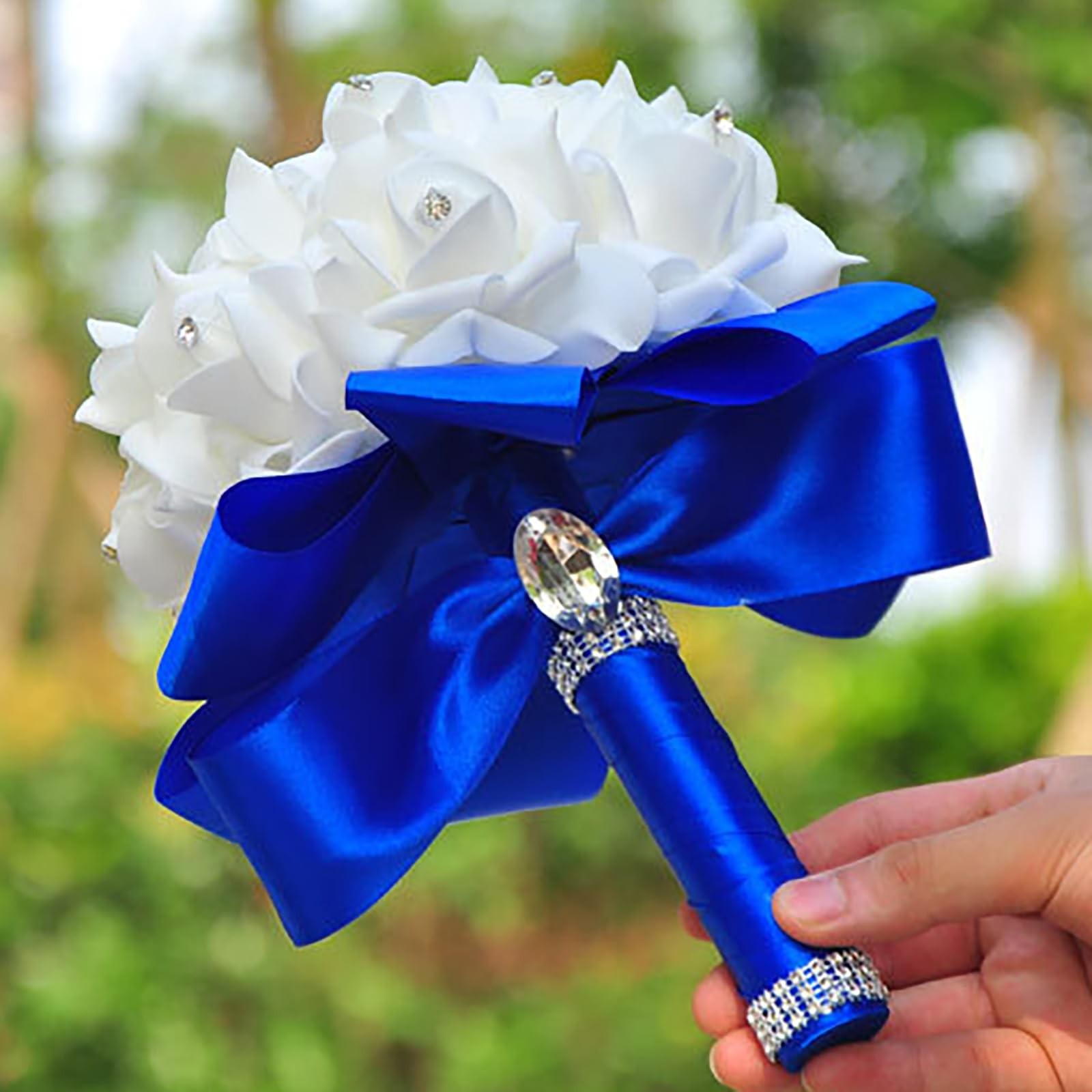 Wedding Bouquet – Bride & Bridesmaid Hand Roses, Silk Roses, Crystal Diamond …