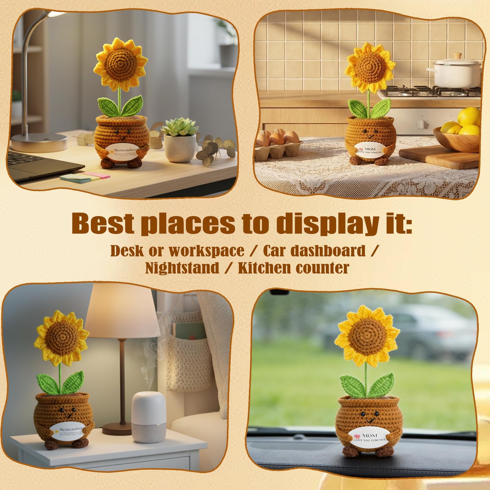 8 Inch Handmade Crochet Sunflower Potted Plant, Large Knitted Artificial Flow…