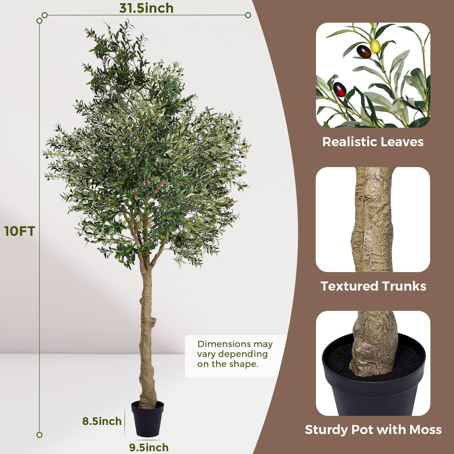 10FT Artificial Olive Tree Fake Potted Silk Plant Tall Faux Tree Home Decor
