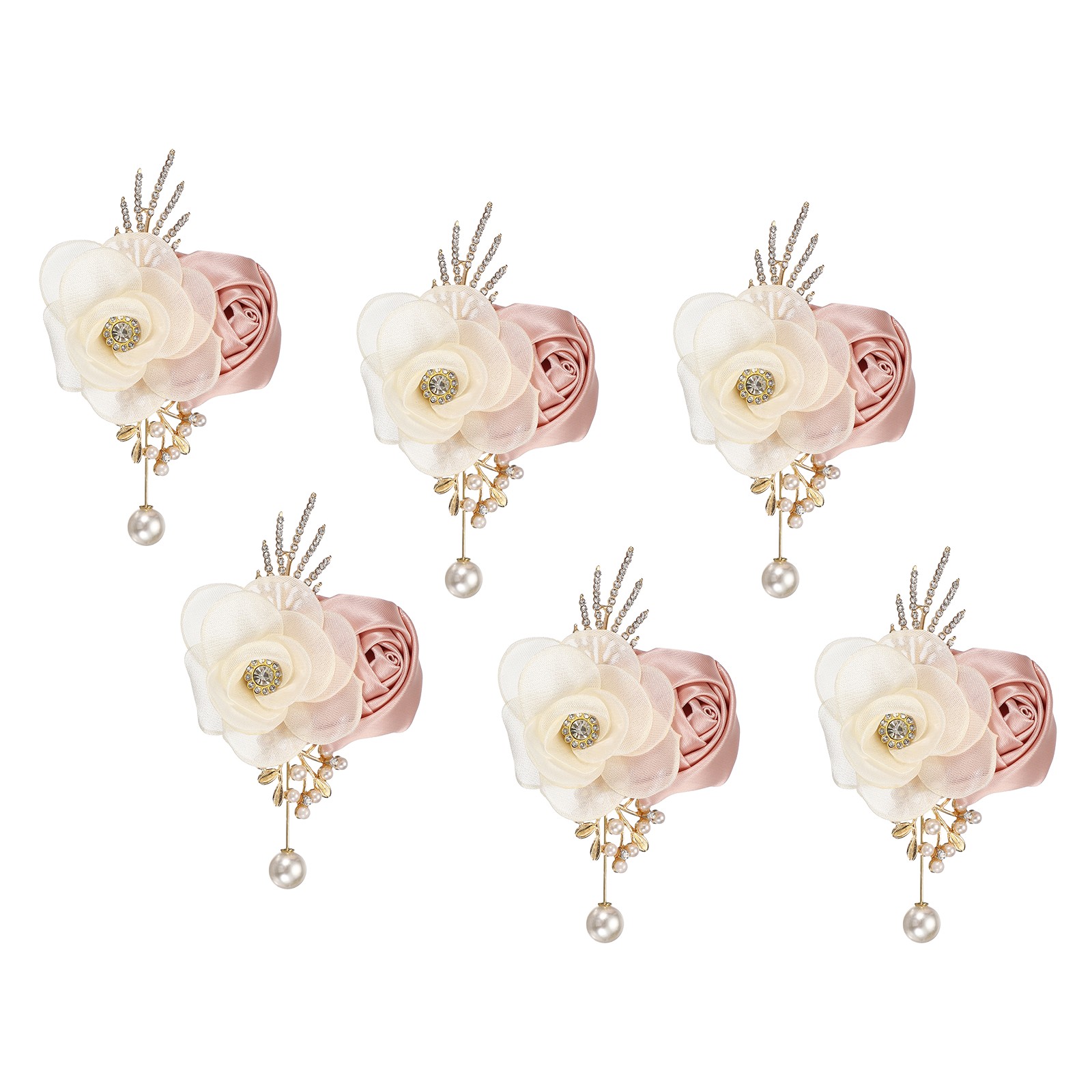 Rose Boutonnieres for Men, 6Pcs Mens Boutonnieres Lapel Flower, Champagne