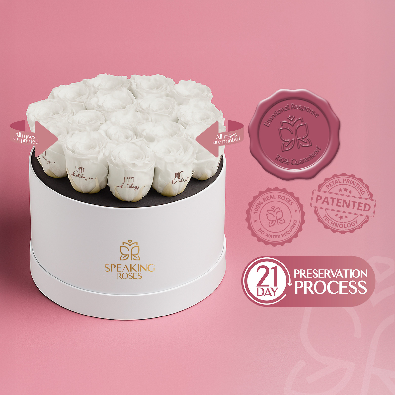 Speaking Roses Luxury Preserved Rose Arrangement | “Happy Holidays” Message