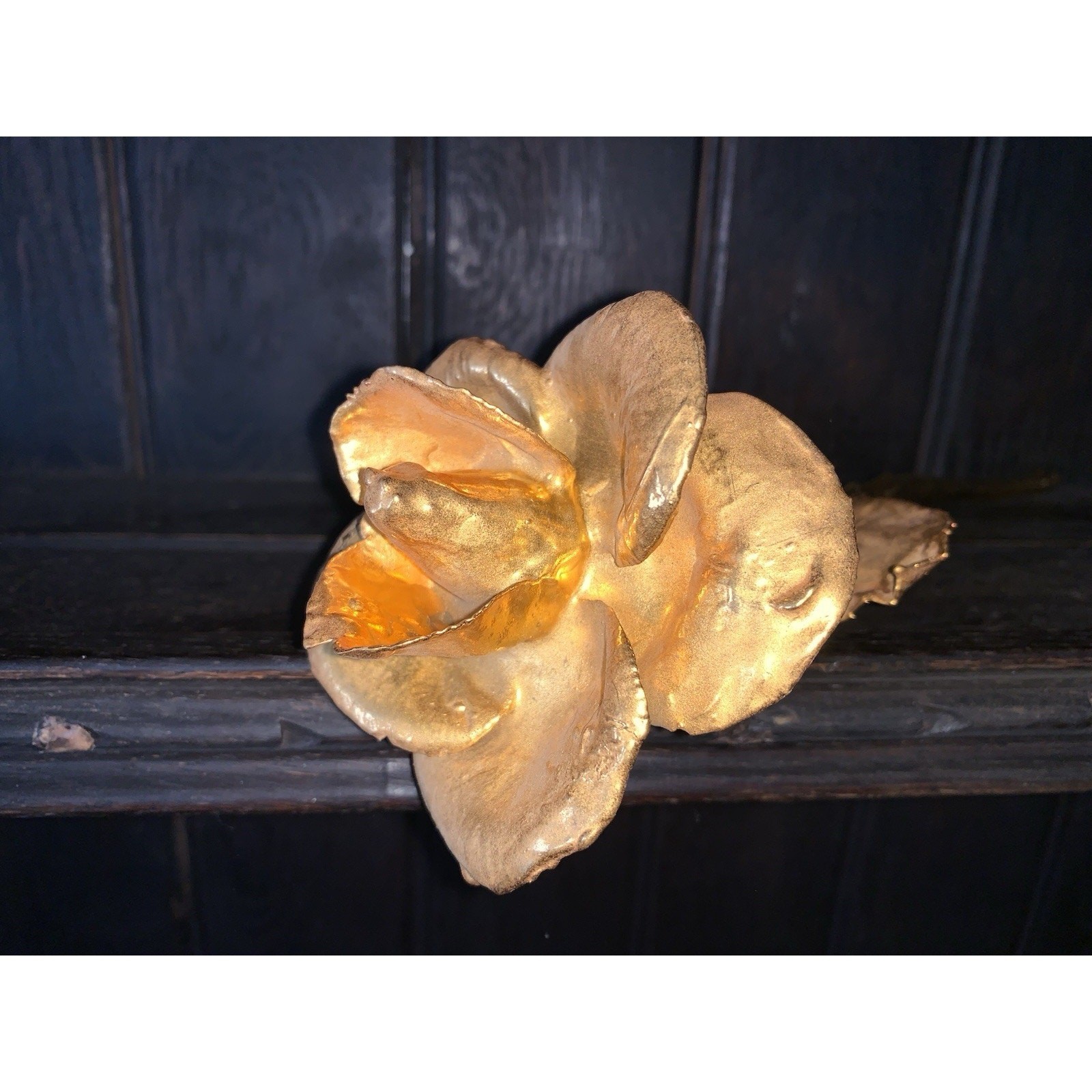 24kt Gold Long Stem Tall Gold Dipped Rose In Great Condition 12” X 4” X 3”