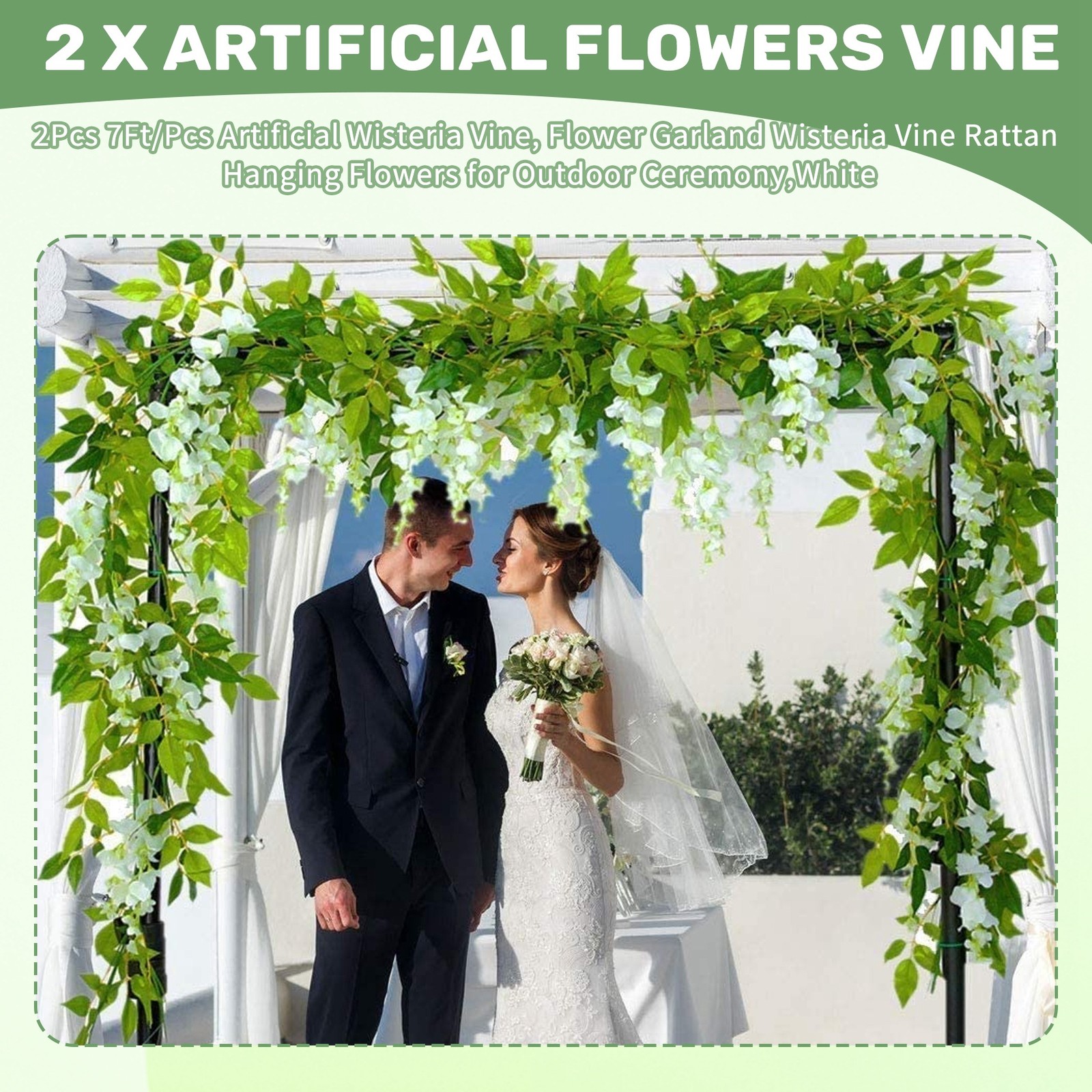 2Pcs 7Ft/Pcs Artificial Wisteria Vine, Flower Garland Wisteria Vine Rattan5954