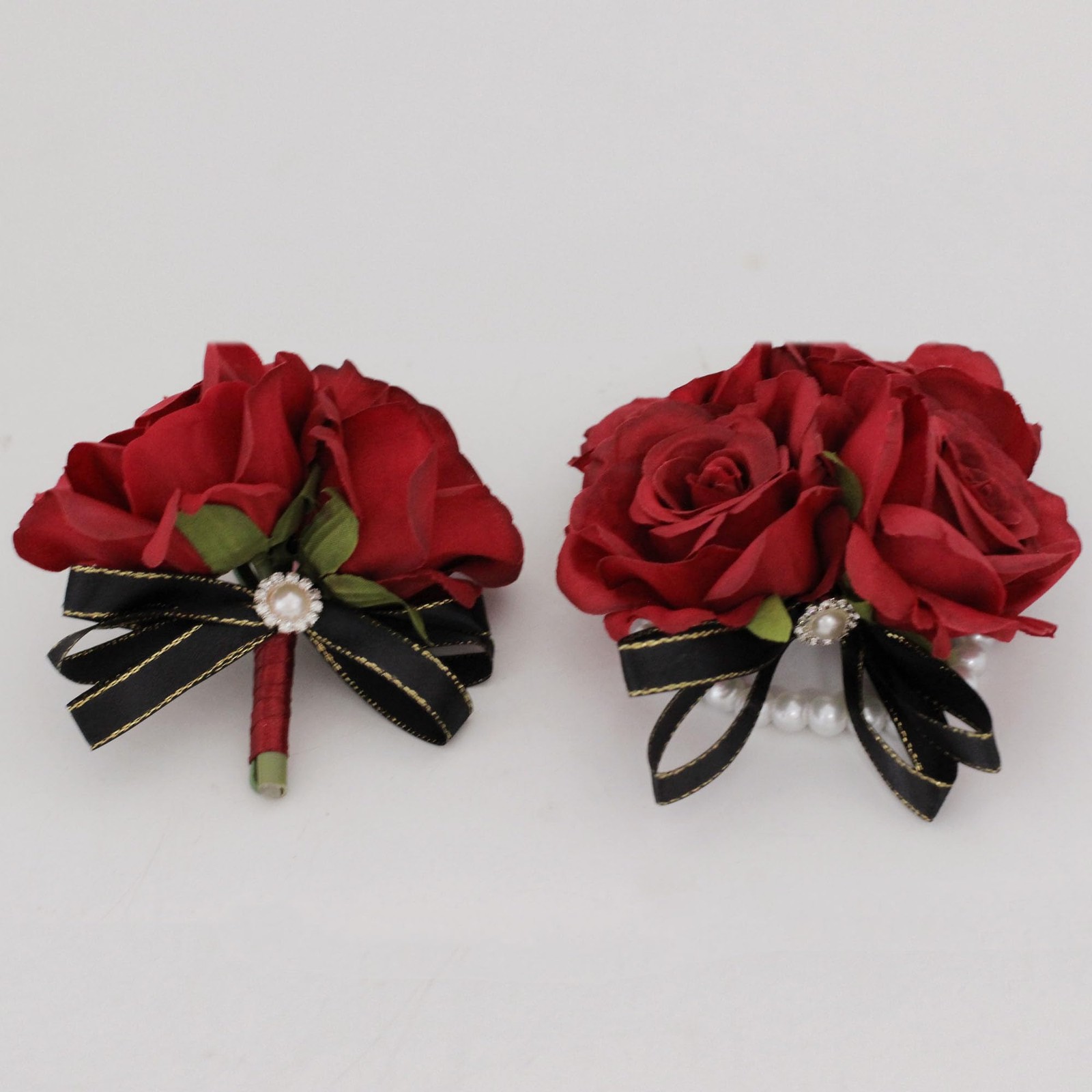 Red Rose Prom Corsage, Boutonniere Set, Wrist Wristlet, Wedding Party Flower