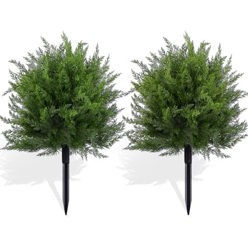 Artificial Topiary Bushes for Outdoors with Spike, Cedar Topiary Ball Trees