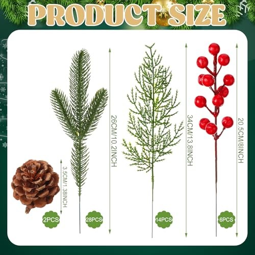 50 Pcs Artificial Pine Branches for Christmas Decorations,42 pcs Christmas