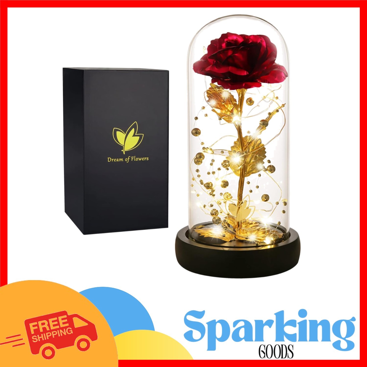 24k Gold Foil Galaxy Rose with LED in Glass Dome – Exquisite Home Decor Gift