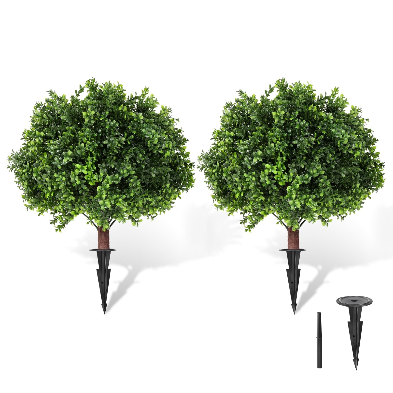 Artificial Boxwood Topiary Tree, 25 Inch 2 Set Outdoor Faux Boxwood Bush Plan…