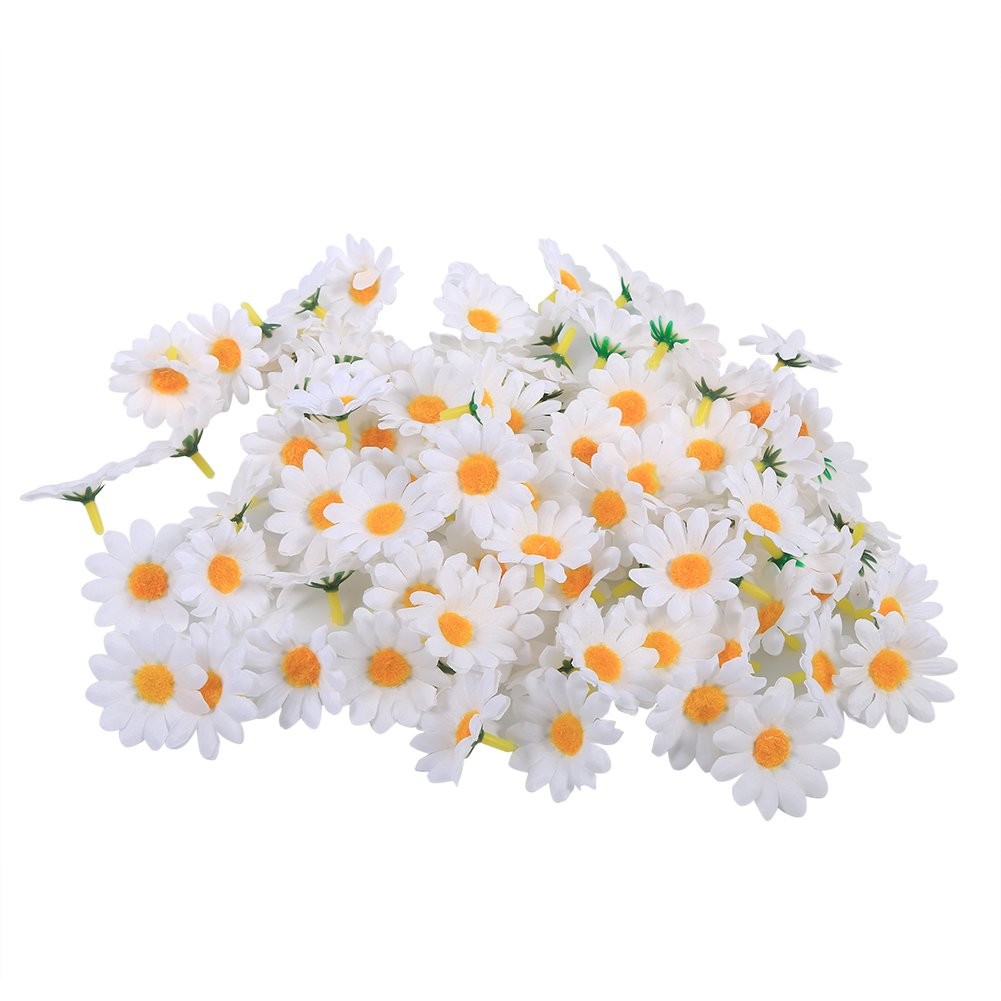 100Pcs White Artificial Daisy Heads, Silk Daisy Flower Heads, Artificial Gerb…