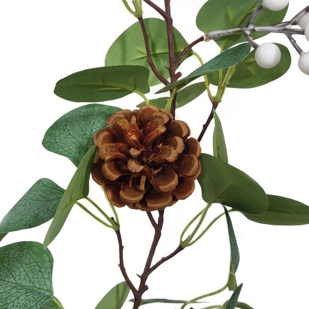 Artificial Pumpkin Vine Decor Winter Harvest Fall Wreath with Pinecones White