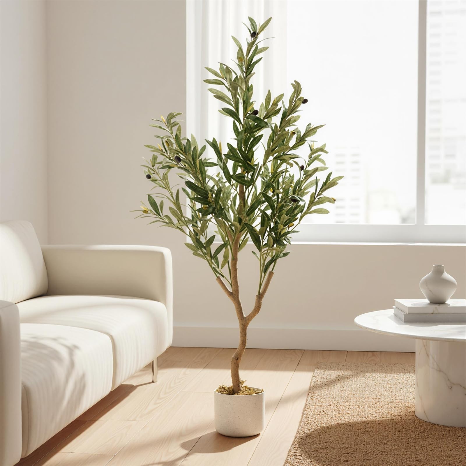 4FT Artificial Olive Tree Realistic Faux Tree Tall Fake Floor Plant w/pot Fruit