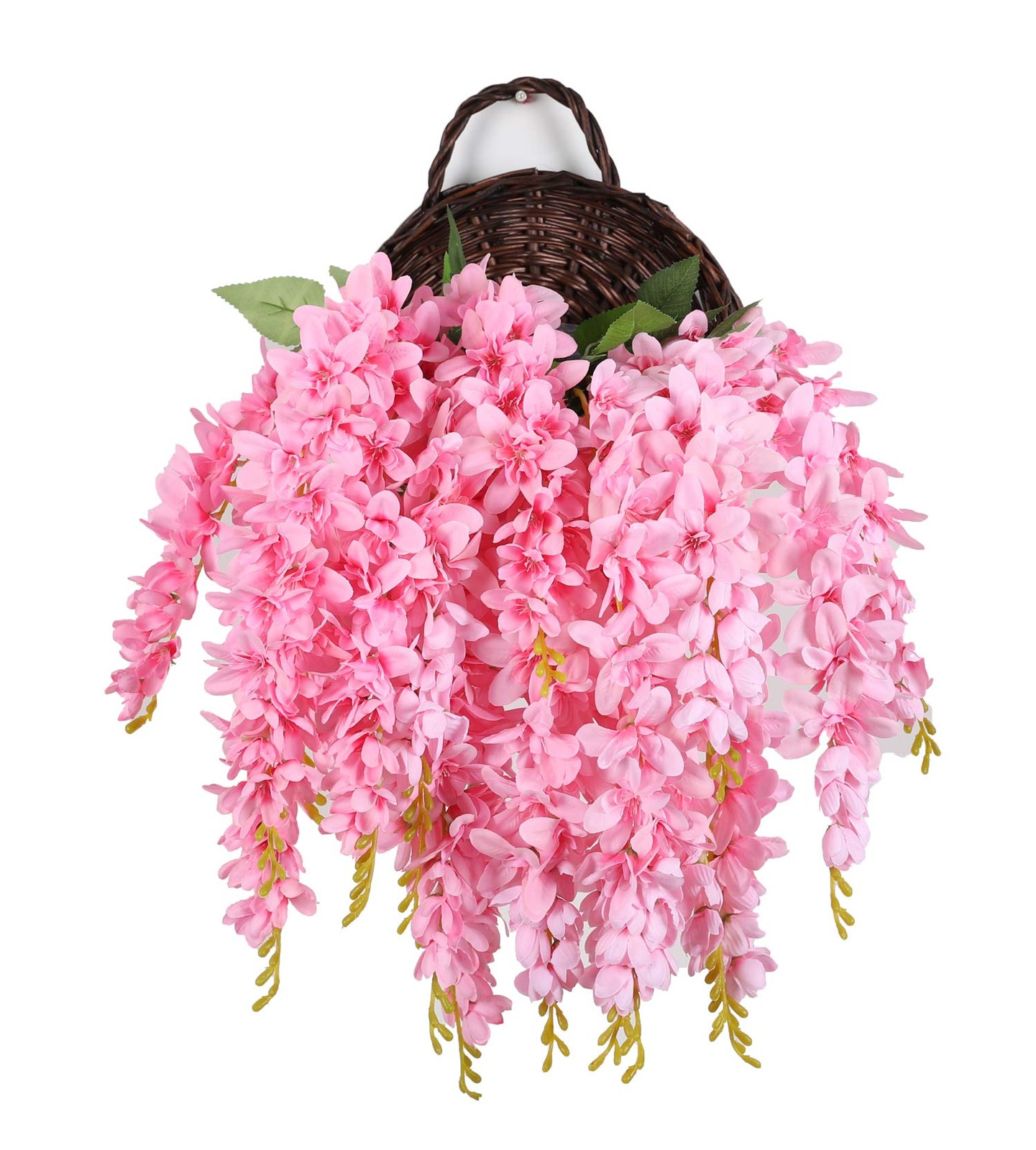 Silk Wisteria Artificial Fake Flower Hanging Vine Bush Pink 2.13 Feet 4 PCS