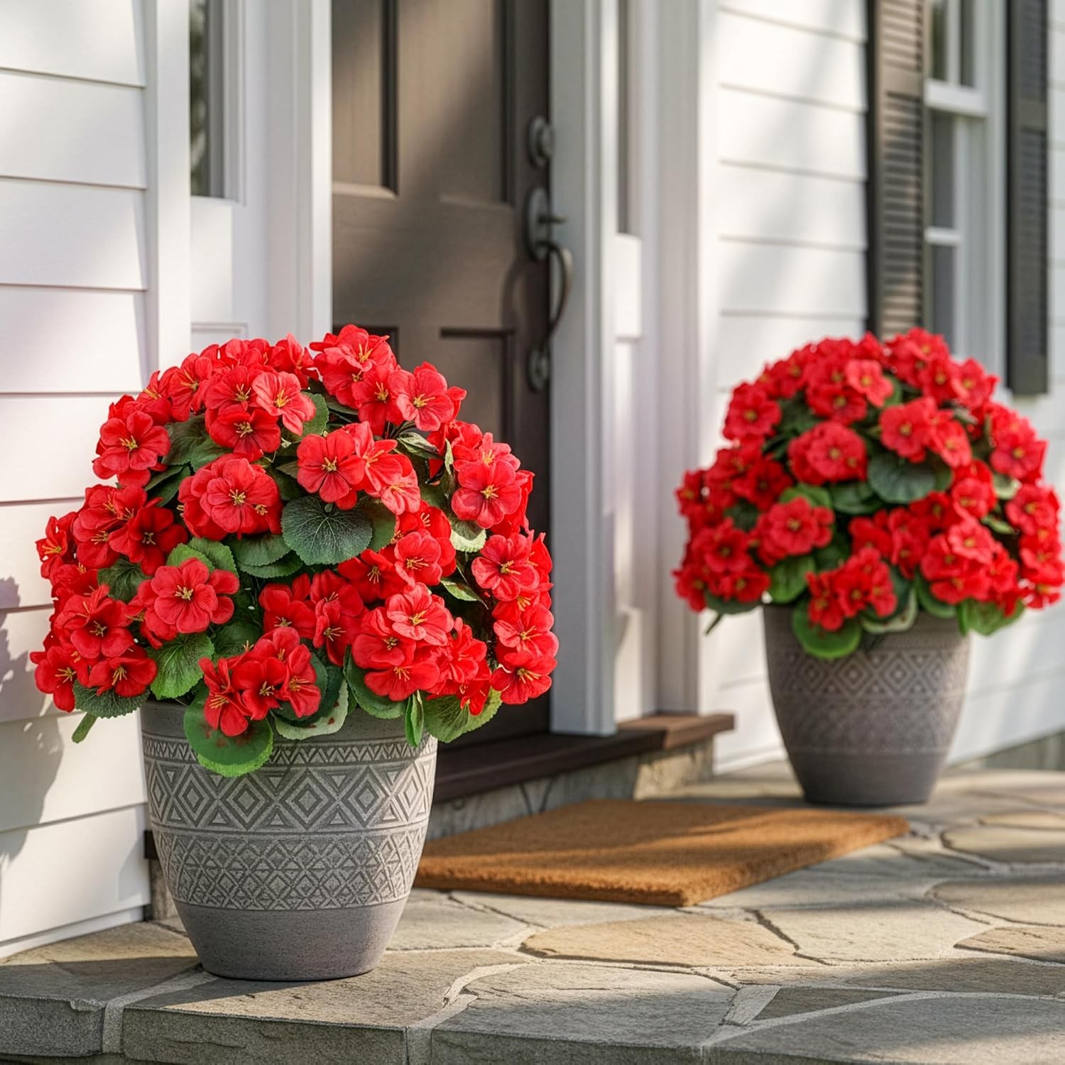 2 Set 24″ Artificial Geraniums with Stakes Outdoor, UV Resistant Artificial