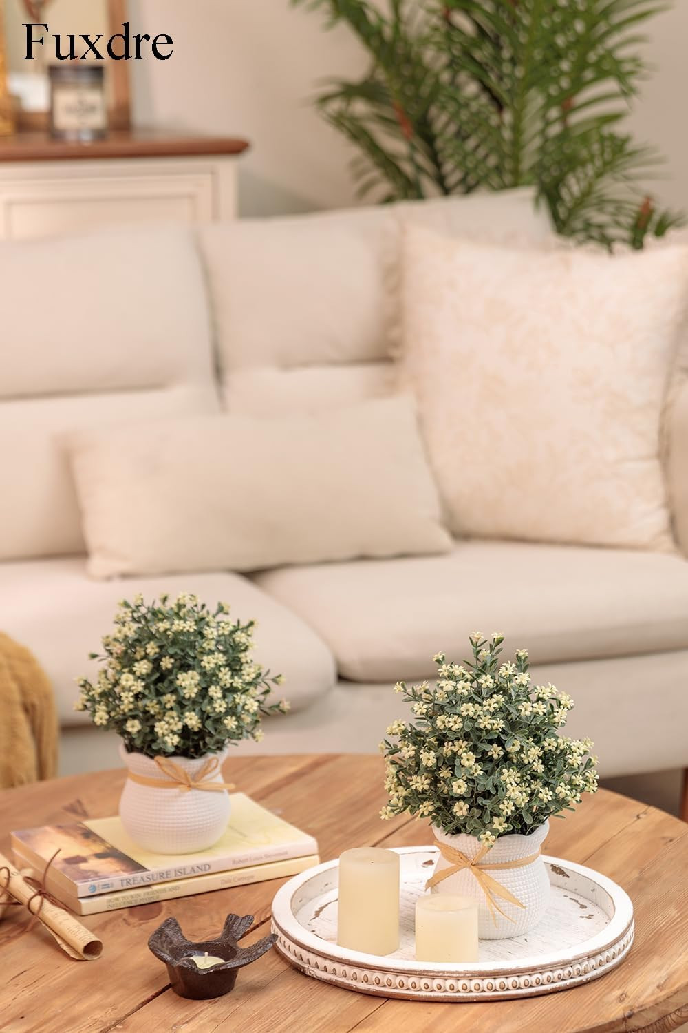 2 Pack Faux Small Desk Plants in Vintage Pots for Home Office Decor