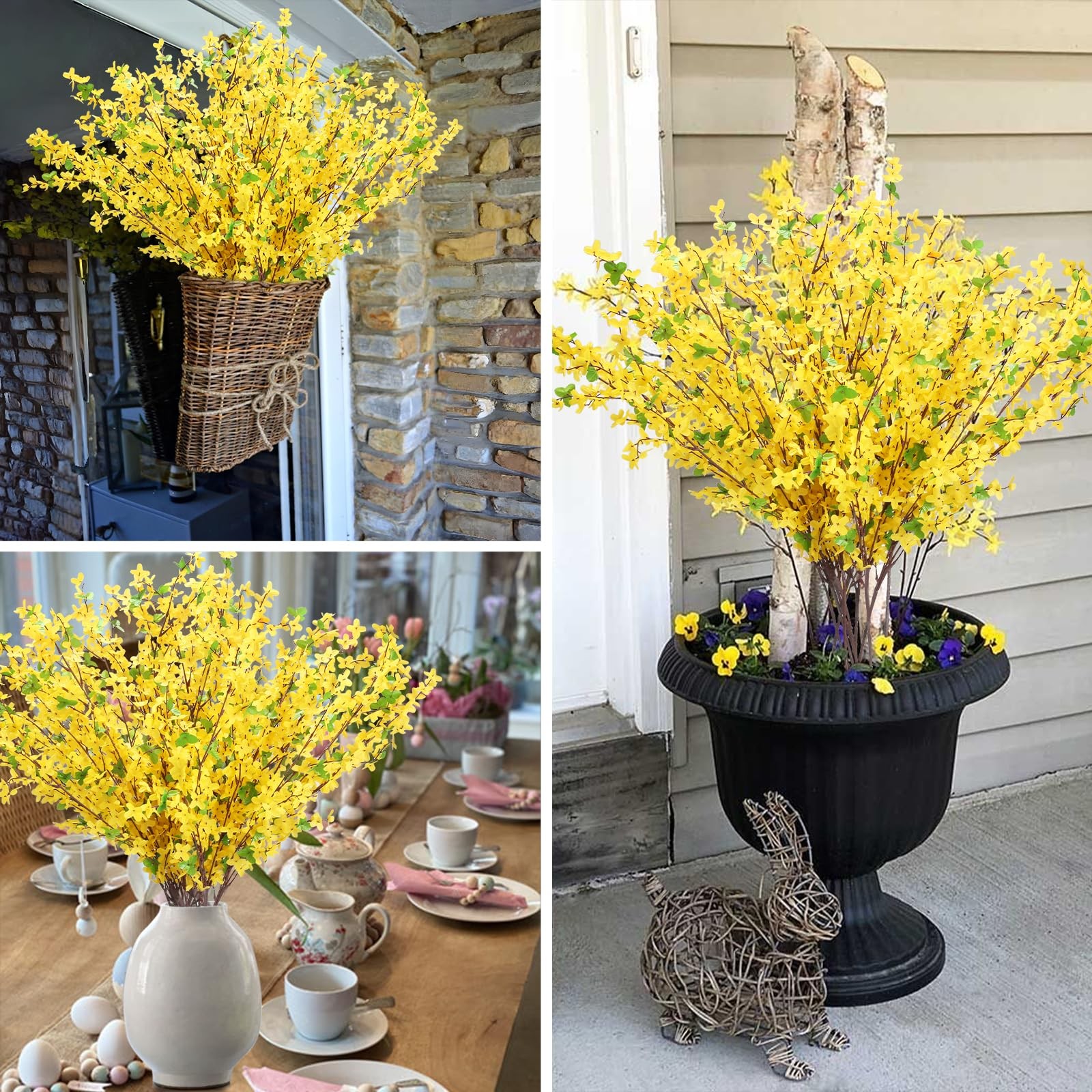 10PCS 34.65” Artificial Forsythia Branches Yellow Flowers Fake Forsythia Blo…