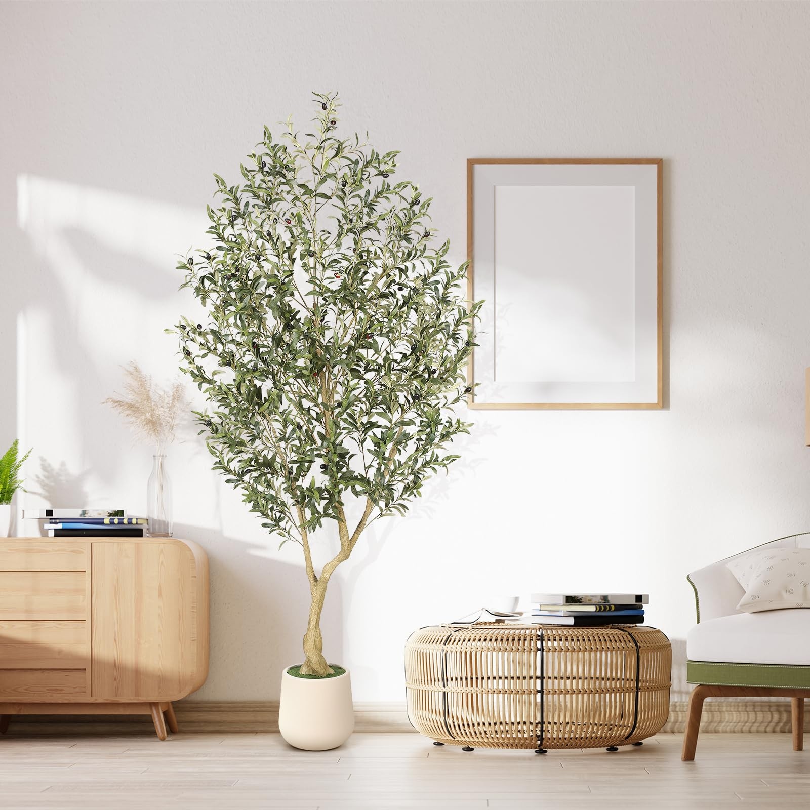 7ft Artificial Olive Tree with Tall Exquisite Planter – Realistic Fake Olive …