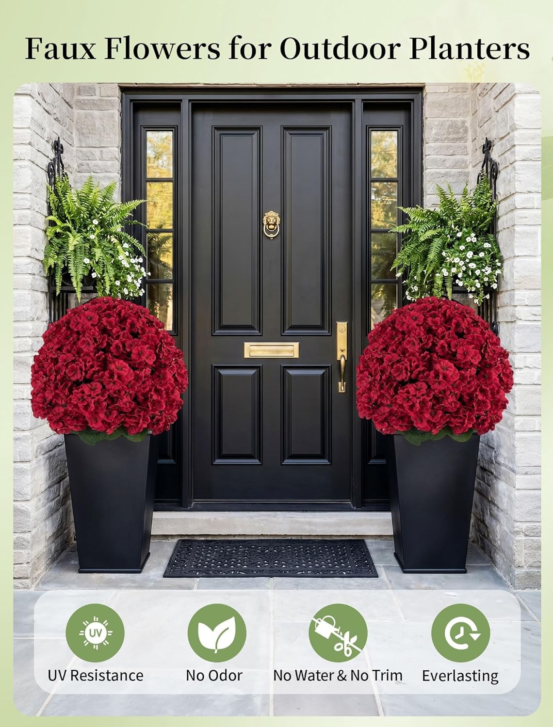 Artificial Geraniums for Outdoors Potted: 2-Pack 26″ Red Fake Flower Topiary Bal