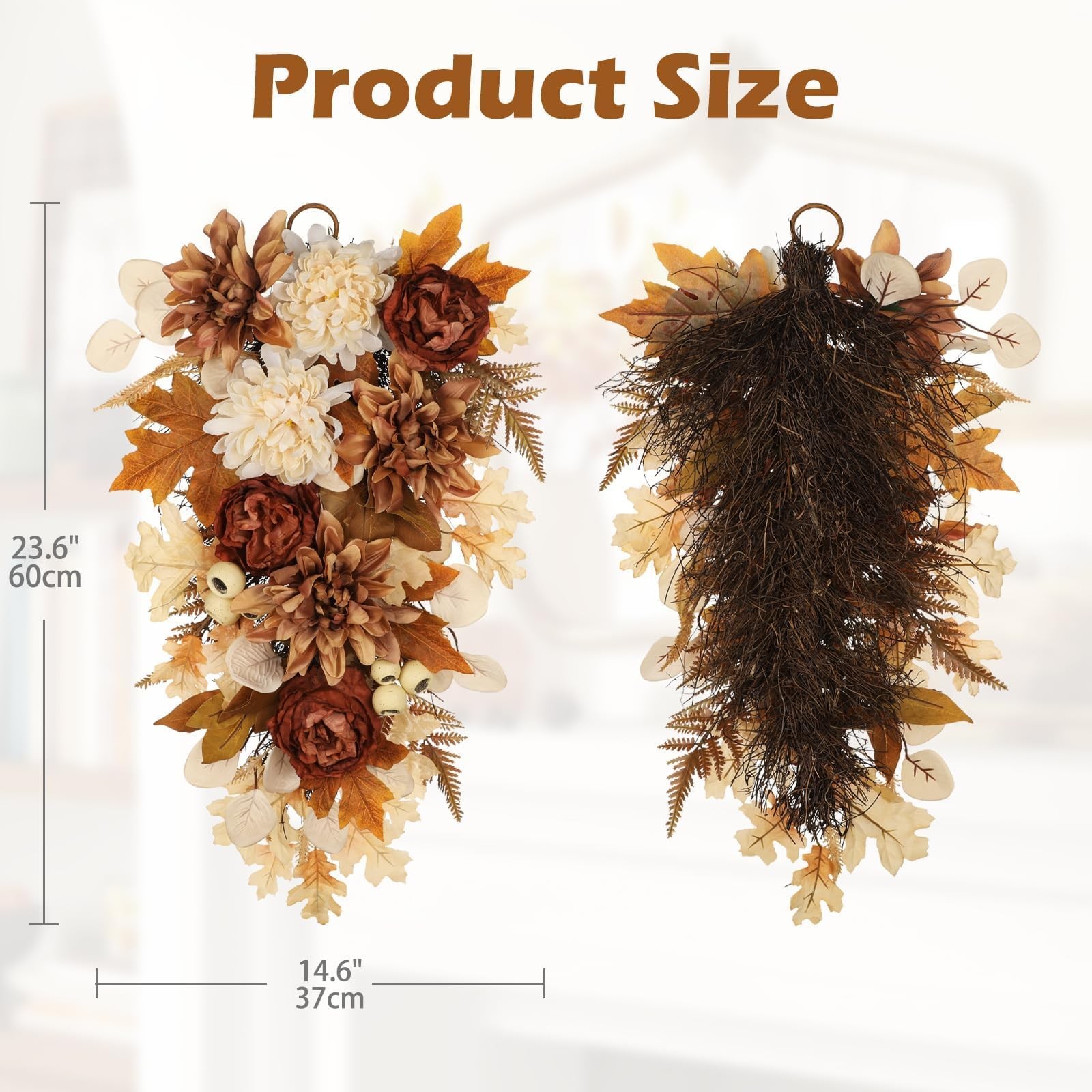 23.6 Inch Fall swags for Front Door Outside Autumn sway with Dahlia, Chrysant…