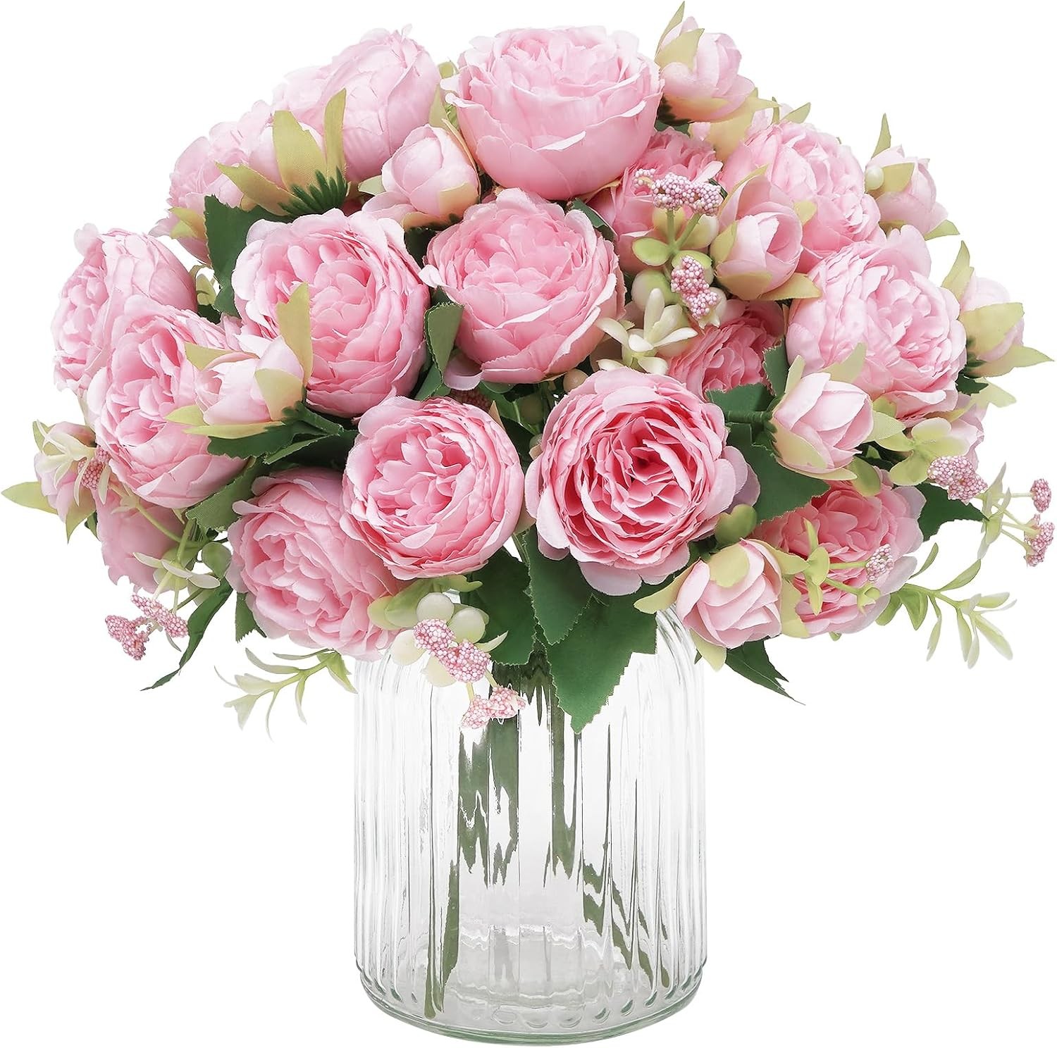 4 Packs White Peonies Silk Bouquet, Artificial Centerpiece Wedding Decor