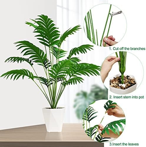 SAJANDAS Set of 2 Artificial Areca Palm Plants in Pots, 31 Inch Fake Tropical…
