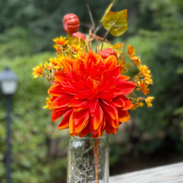 Artificial Flower Arrangement 32oz Mason Jar LED Fall Rustic Home Floral Decor