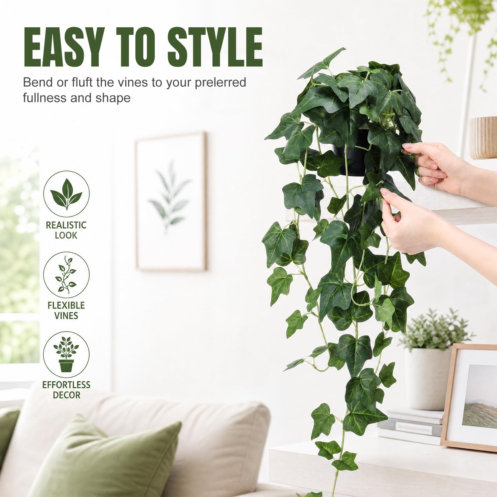 3 Pcs Fake Pothos Hanging Plants with Pot 31.49″ Artificial Silk Ivy Vines Re…
