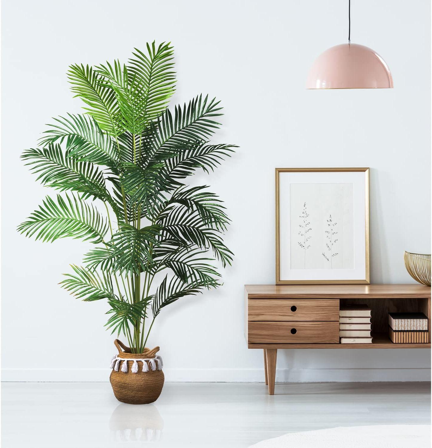 7 Ft Artificial Paradise Palm Tree with Nursery Pot | 21 Feathery Fronds, Realis