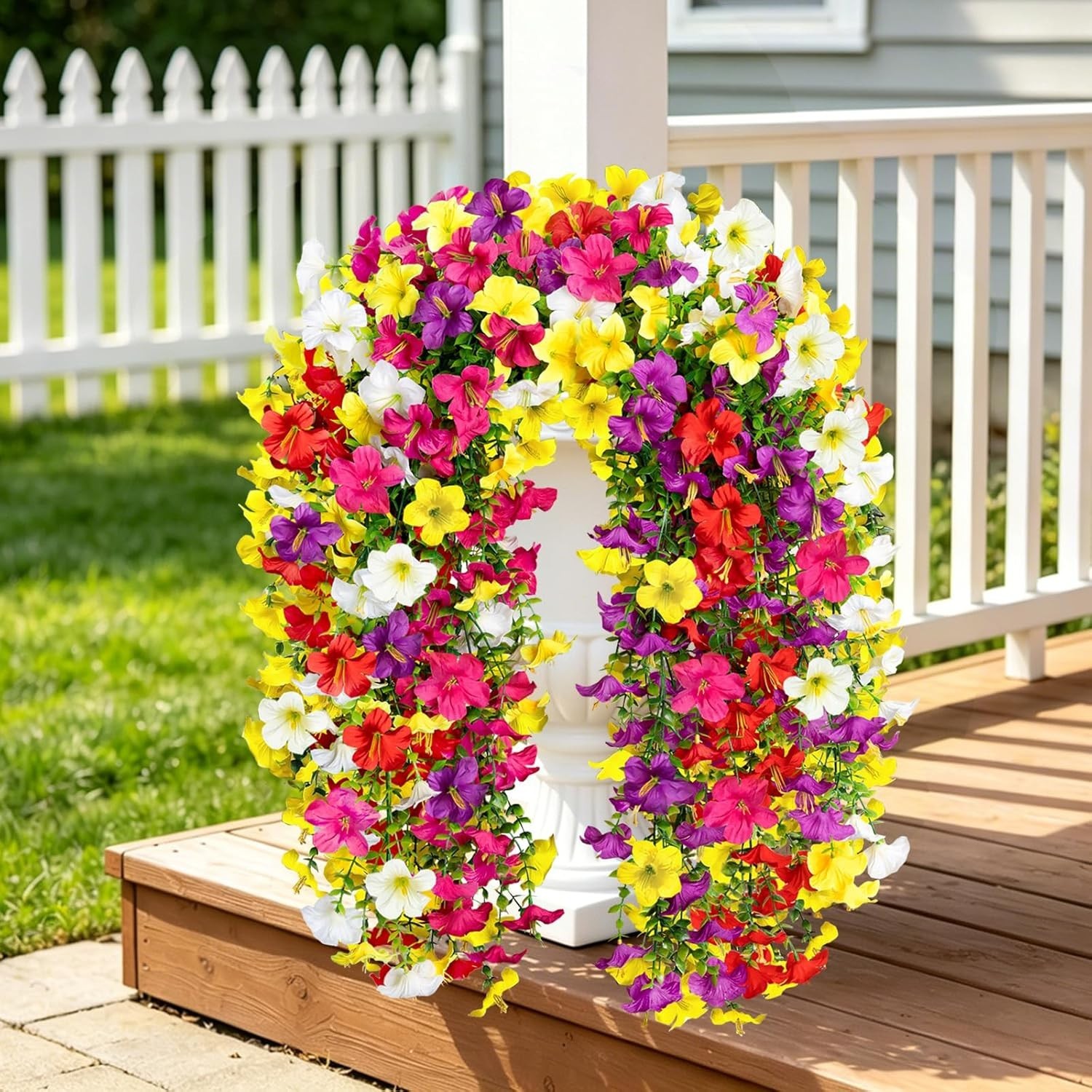 Artificial Hanging Flowers for Outdoors, 6 PCS 414 Blooms UV Resistant Faux S…