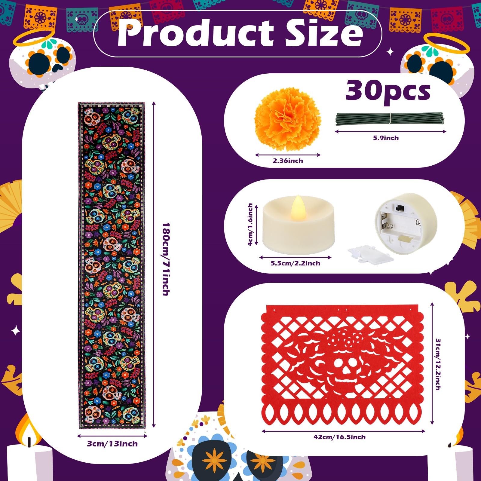 38 Pcs Day of The Dead Dia De Los Muertos Decorations Set Include 30 Artifici…