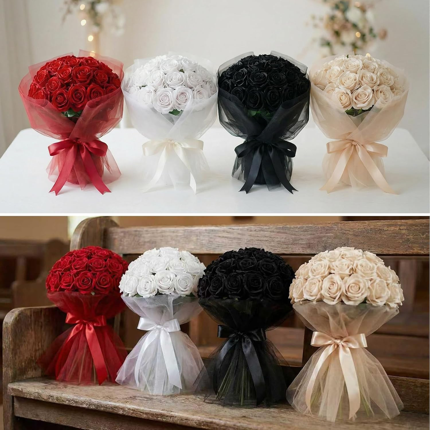 96 PCS Realistic Red Velvet Roses with Bendable Stems for Home & Events
