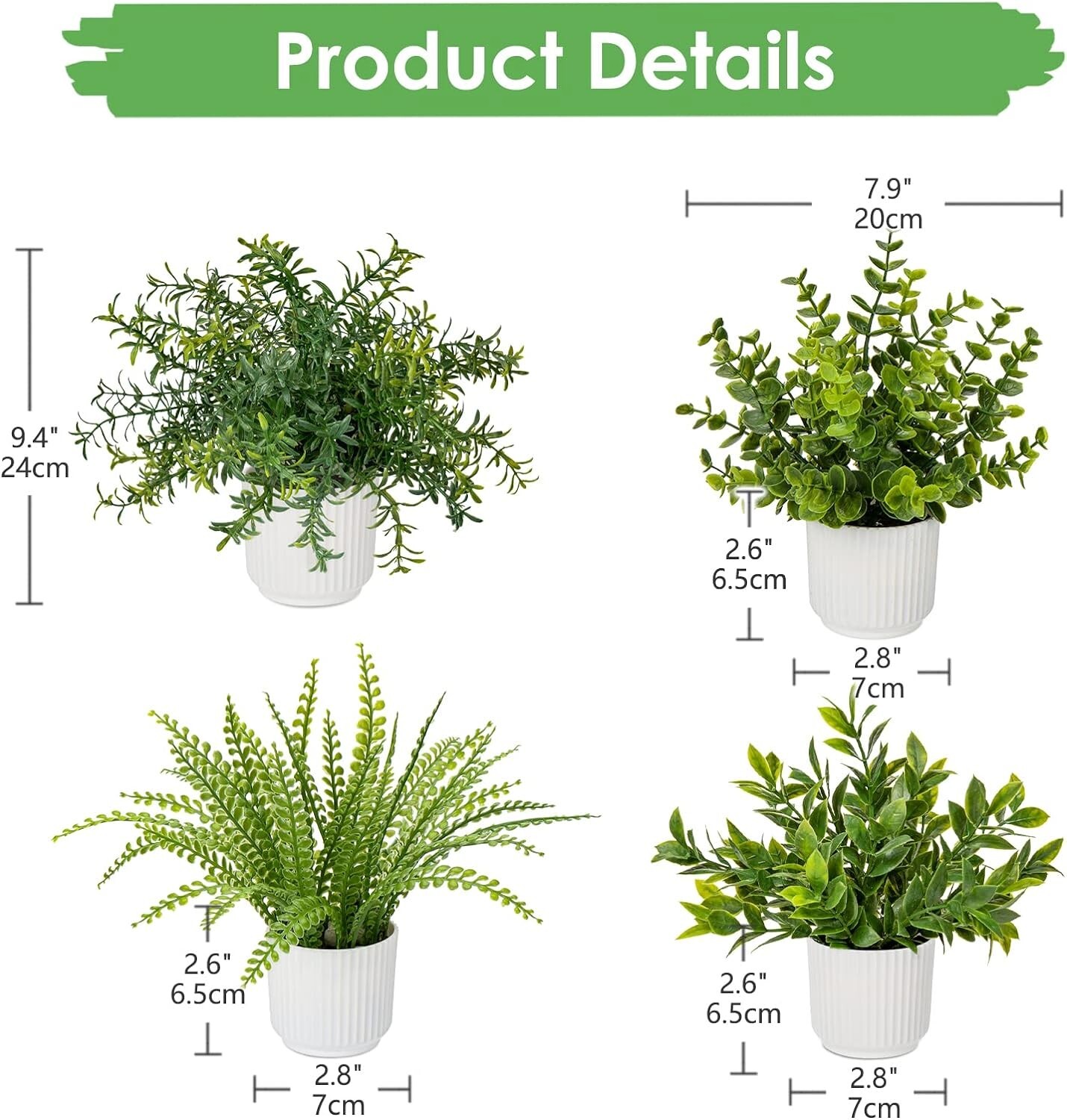Realistic Eco-Friendly Fake Plants in Pot – Complete 4-Piece Indoor Greenery Set