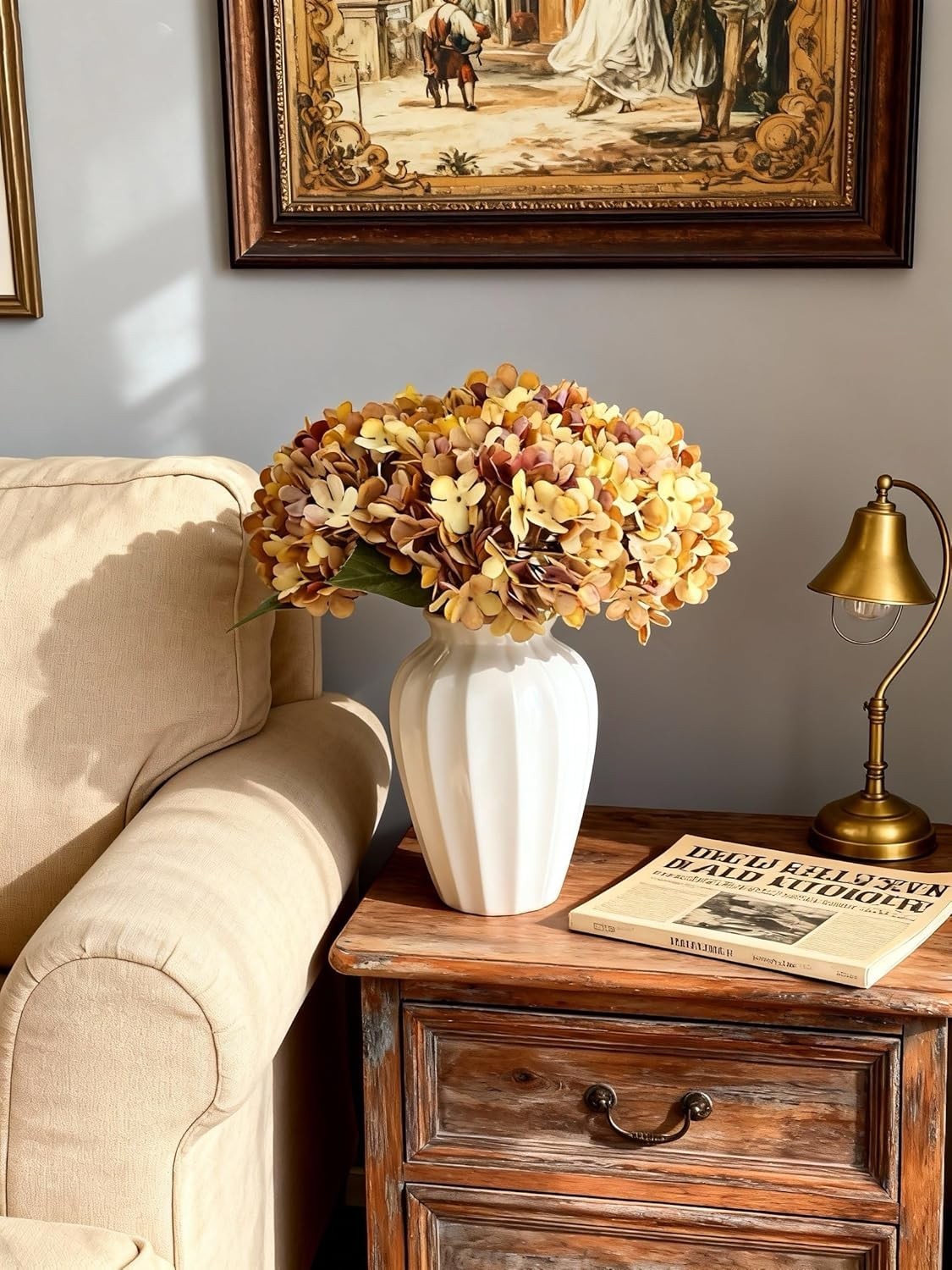 Silk Faux Hydrangea Flowers 6 Pack Autumn Yellow Indoor Outdoor Decor