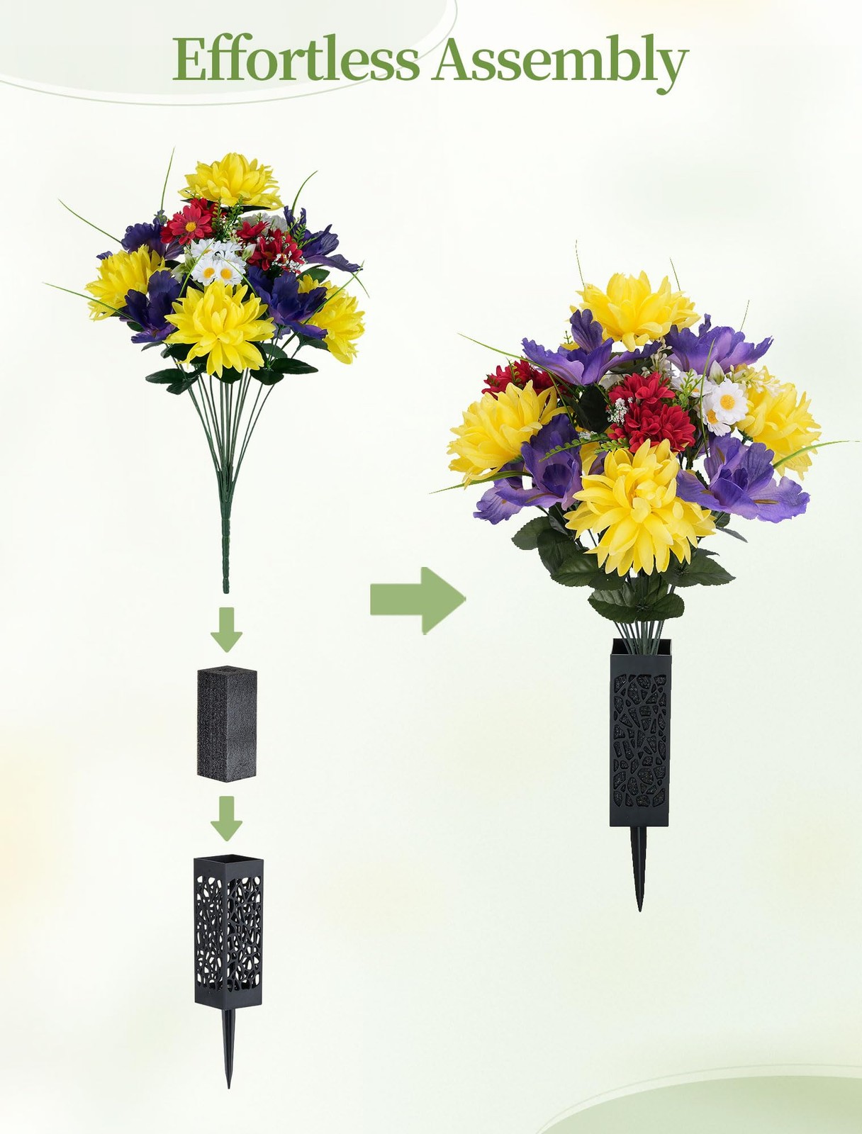 Memobloom Artificial Memorial Flowers for Cemetery: 2 Pcs Cemetery Flowers fo…