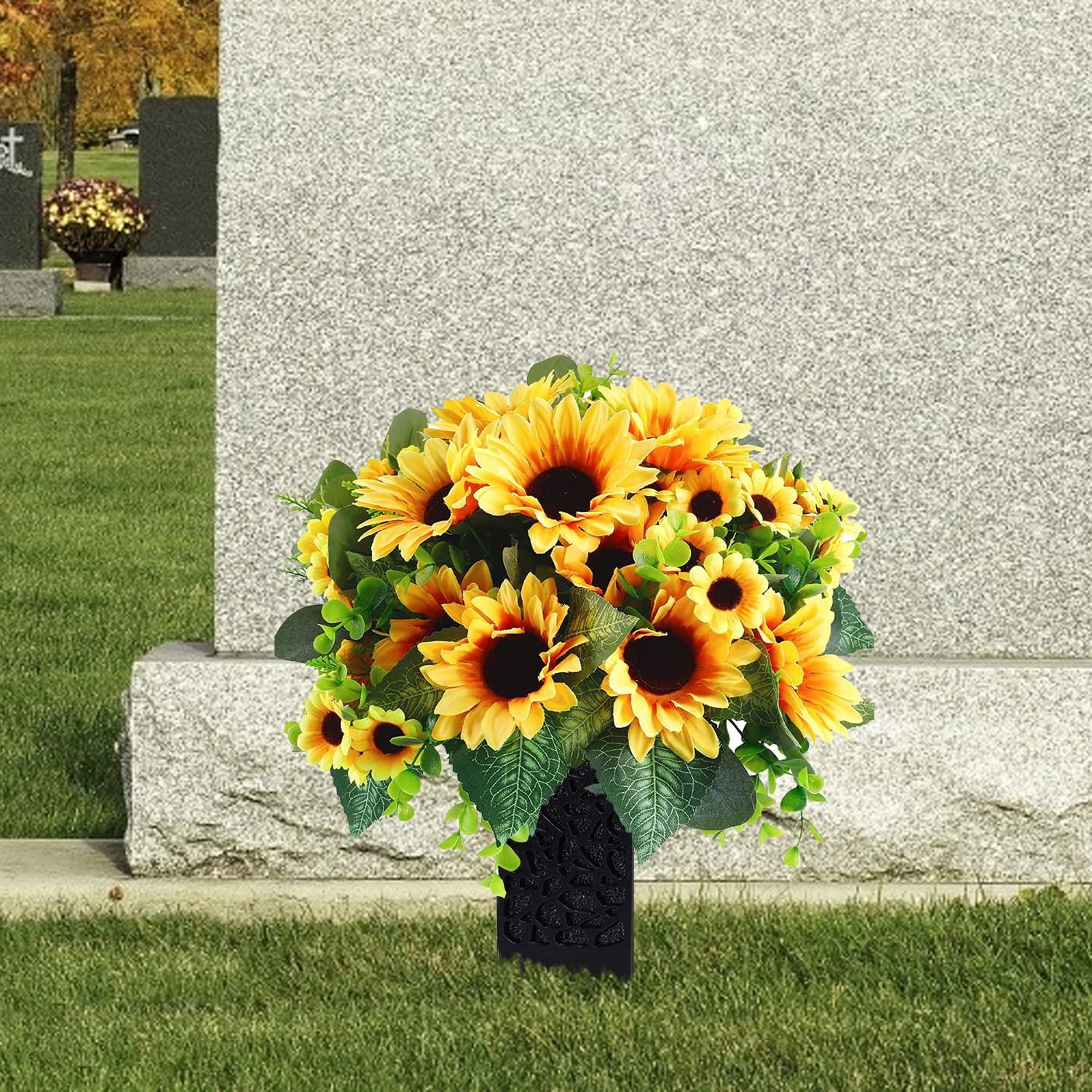 Cemetery Flower Vase with Foam for Grave Decorations 2 Headstones Spike Outdoor