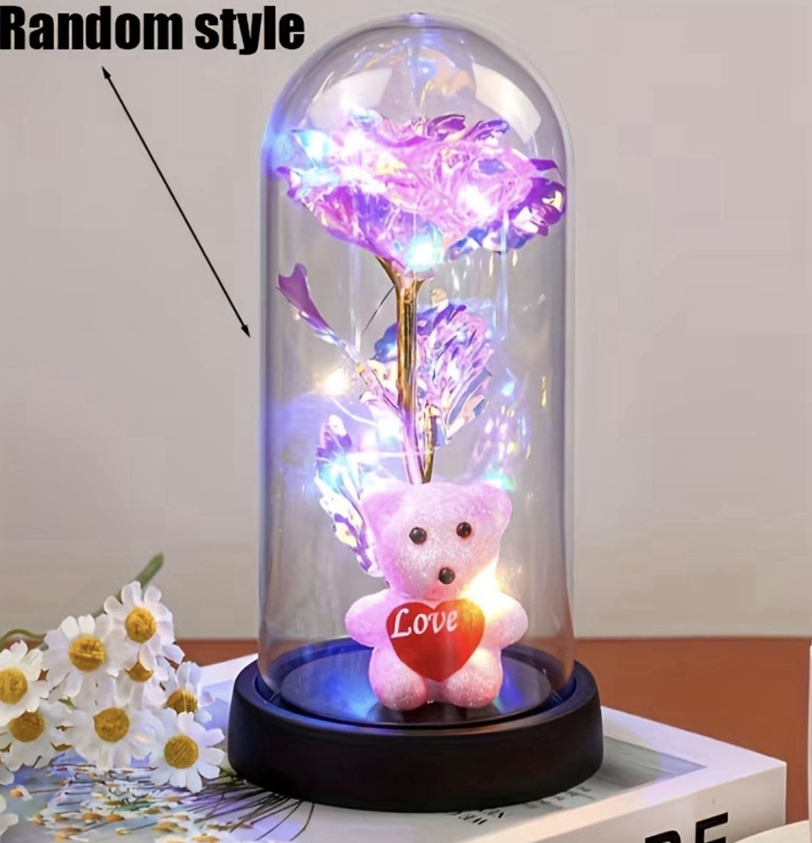 LED Light Rose Flower Gift Decoration with Bear Decoration Artificial Rose