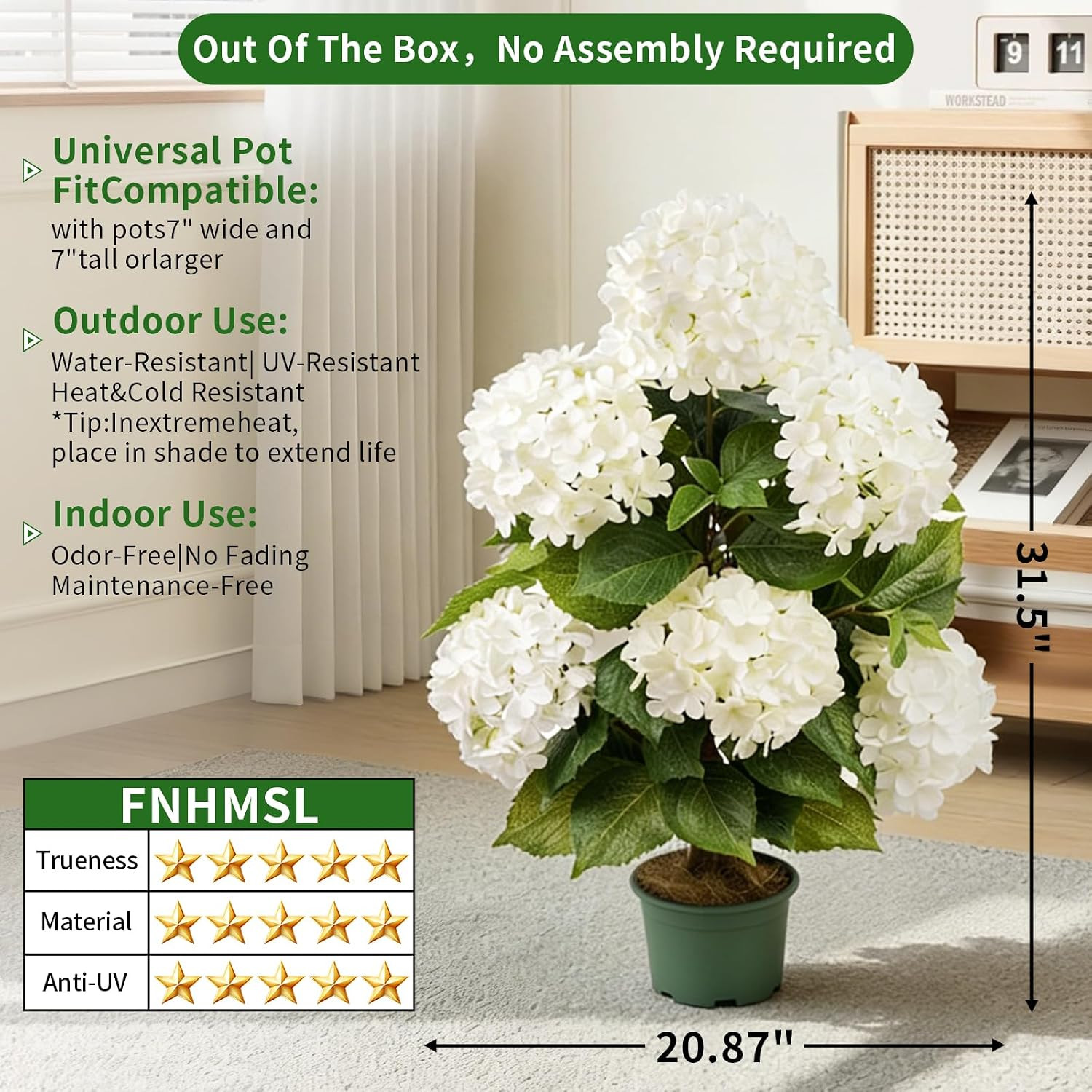 Faux Hydrangea Tree – 30 Inch Hydrangea Tree Artificial with White Flowers, UV R