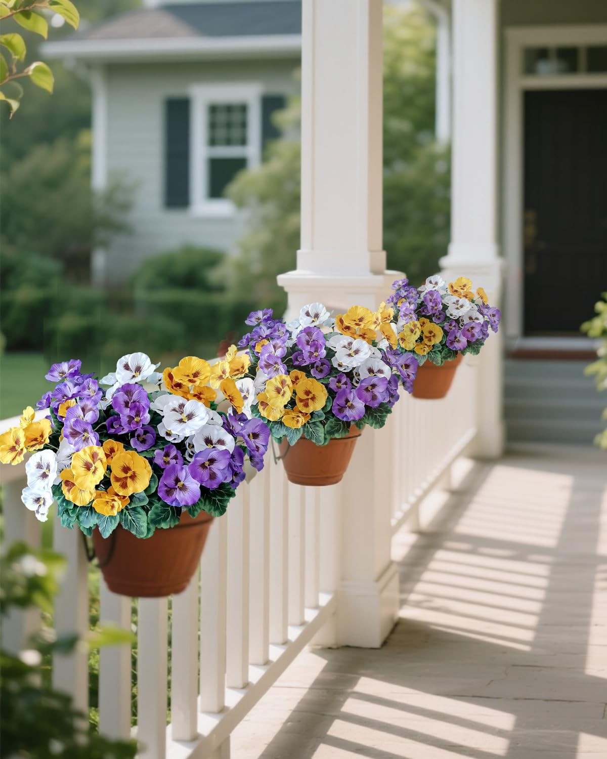 Bundles Outdoor Artificial Pansy Flowers – UV Resistant 6 Purple Yellow White