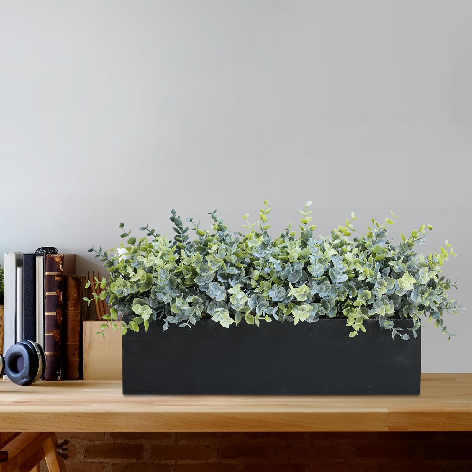 Winlyn 14″ Artificial Eucalyptus Arrangement Faux Plants in Black Rectangular
