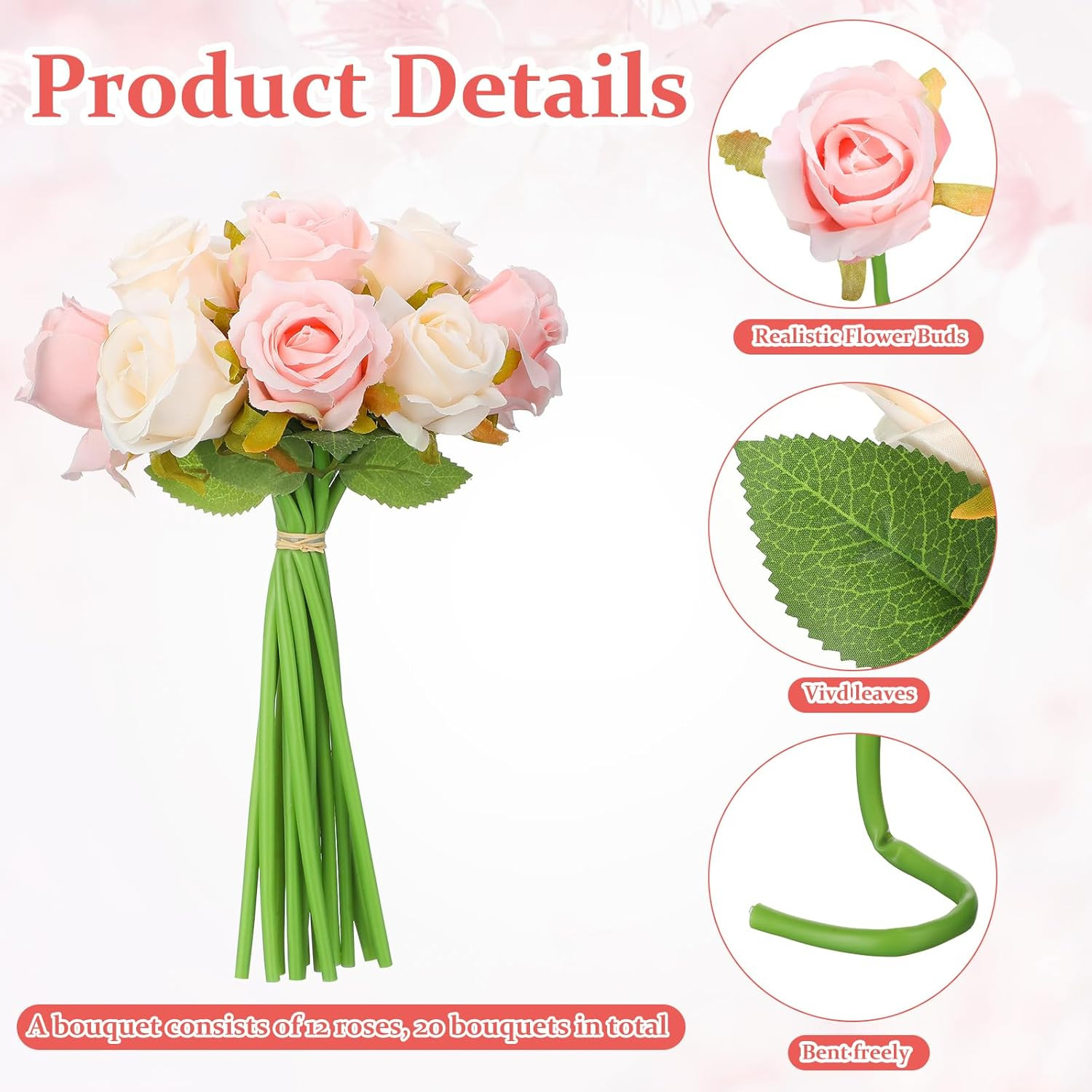 240 Pcs Pink & White Silk Rose Flowers for Weddings & Home Decor