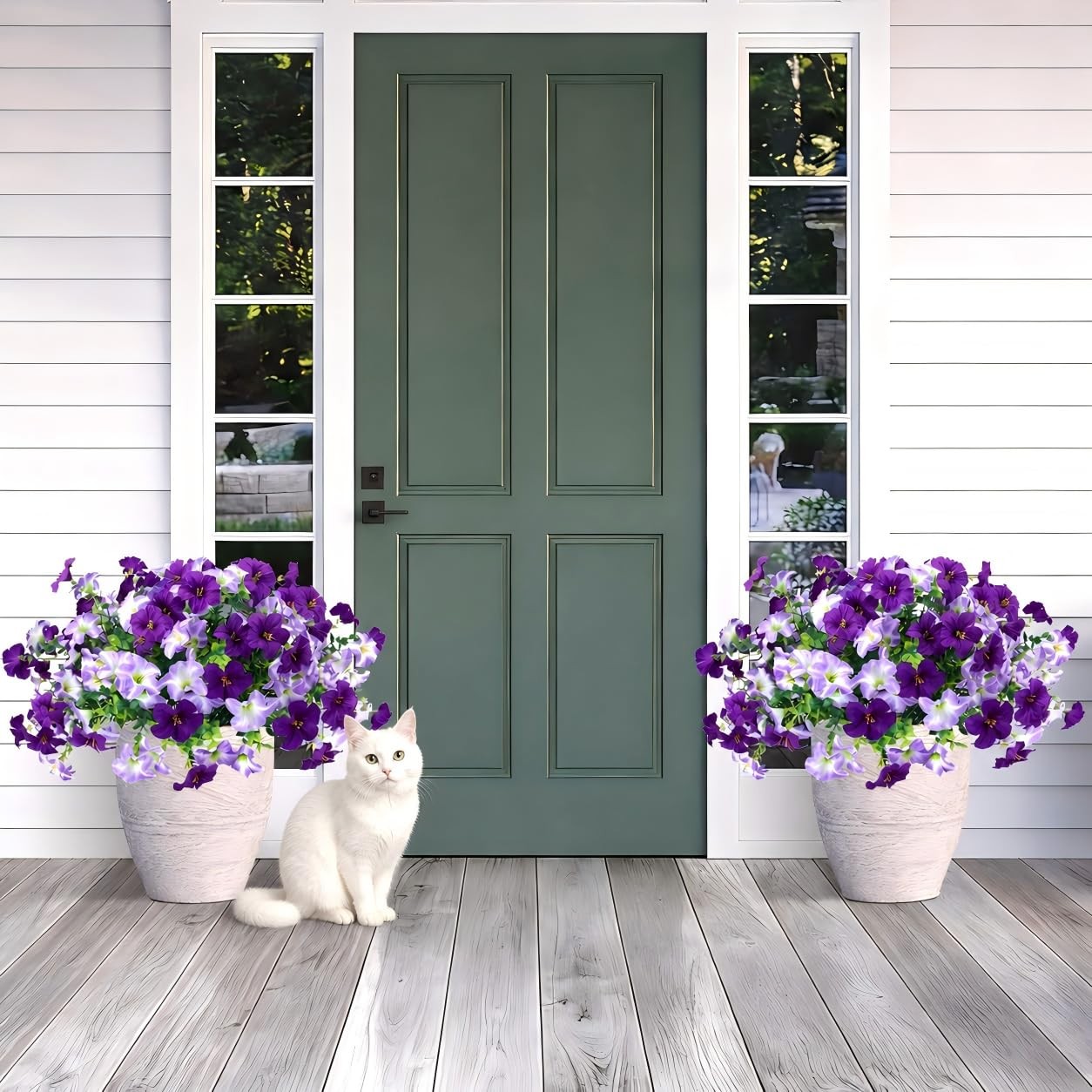 Artificial Petunia Flowers for Outdoors, 8 Bundles UV Resistant Realistic Silk F