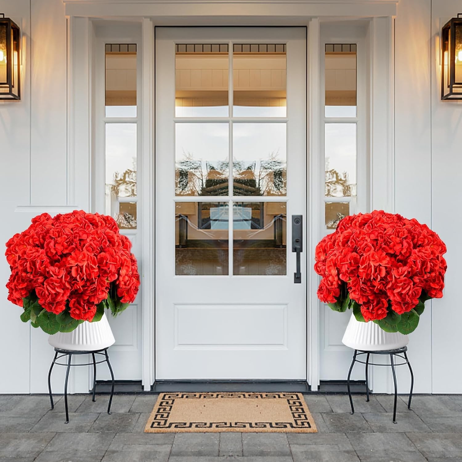 Artificial Red Geraniums Faux Outdoor Christmas Flowers 6 Bundles Artificial