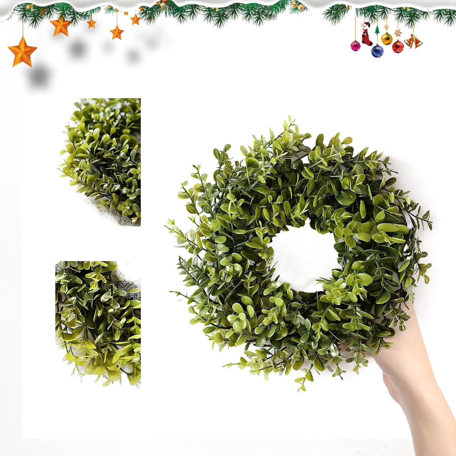 4Pack Boxwood Wreaths for Front Door，10In Candle Wreaths for Table ，Mini Greener